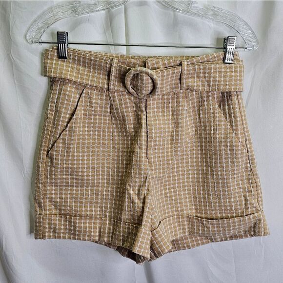 Plains & Prints Golden Yellow Belted Cuffed High Waisted Shorts Size 2 - Picture 1 of 7